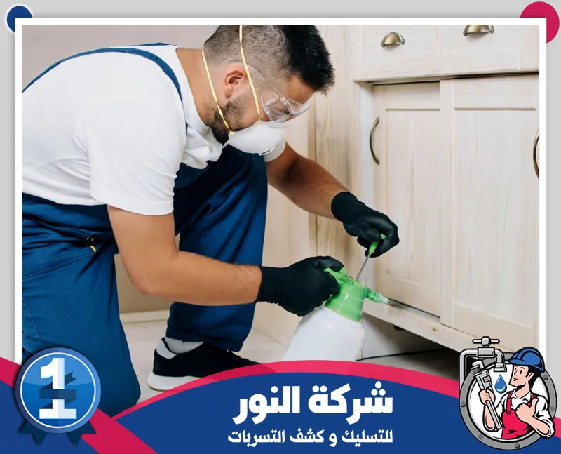مكافحة النمل بالجبيل | شركة النور للتسليك رش أسفل الخزائن وحواف الأرضيات للوصول إلى أماكن اختباء الصراصير والنمل.