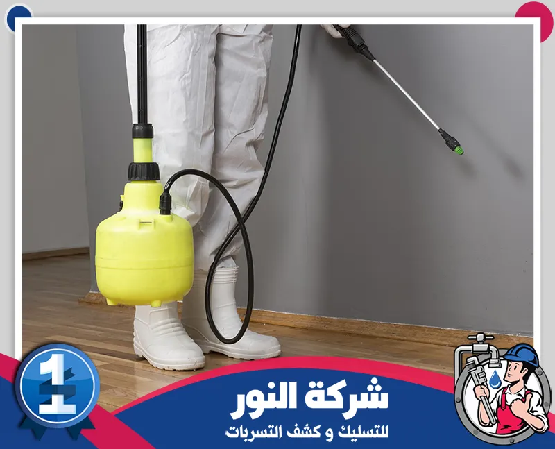 مكافحة النمل الأبيض بالخفجي | شركة النور مكافحة الحشرات داخل المنزل برش حواف الأرضيات وزوايا الجدران باستخدام جهاز مخصص للمبيدات.